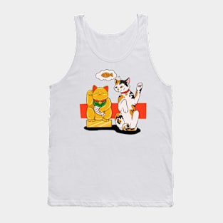 Lucky cat maneki neko koi cat gold Tank Top